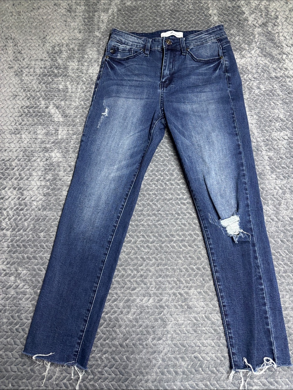 KanCan Dark Blue Distressed Ankle Crop Jeans